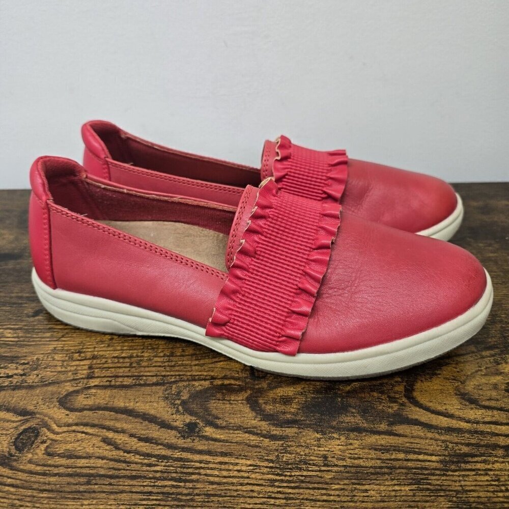 Earth Origins Women Slip On Ruffle Loafers Sneakers Ellis Size 9 M Red Leather